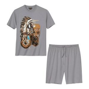 Atlas For Men Mens Printed Cotton Short Pyjama Set / Gray